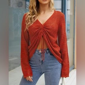 NWT LilBetter open knit, lightweight sweater, blouse, drawstring front, Sz Lg